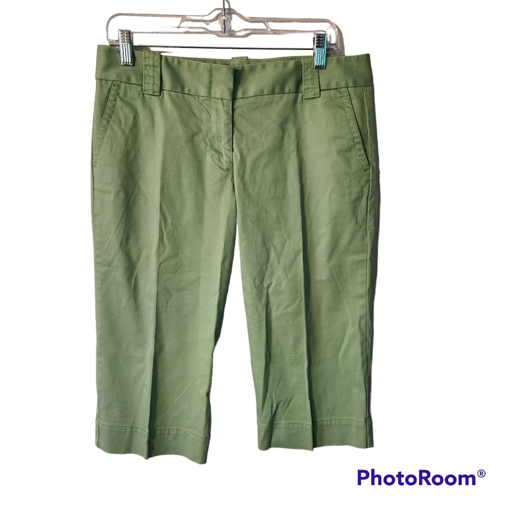 J. CREW STRETCH BRIGHT GREEN FAVORITE FIT COTTON CAPRIS SIZE 8 EUC